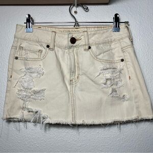 American eagle‎ juniors women Jean skirt mini off white preppy size 2